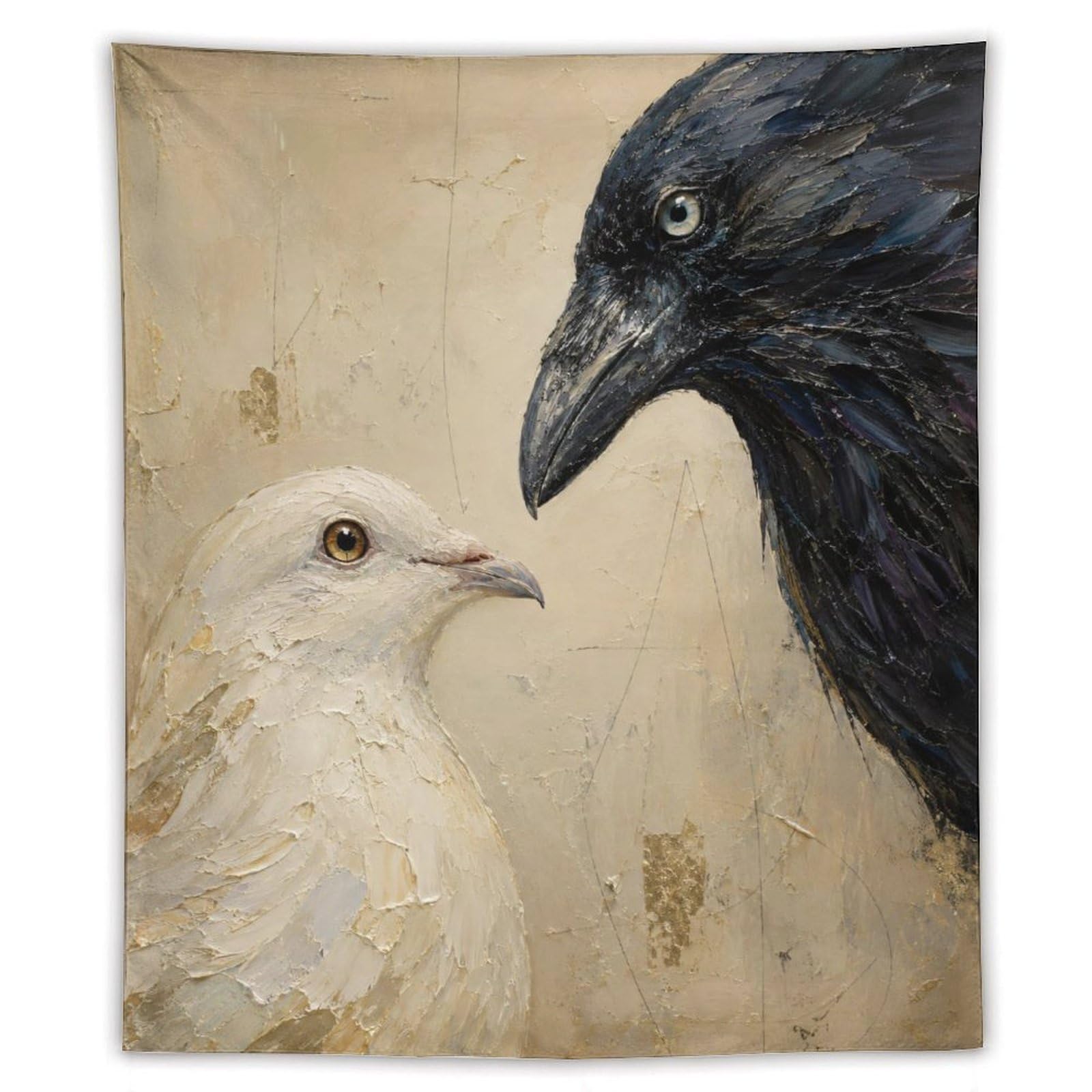 H3B8U2Y5 Raven and Dove Wall Tapestry, Realistic Illustration