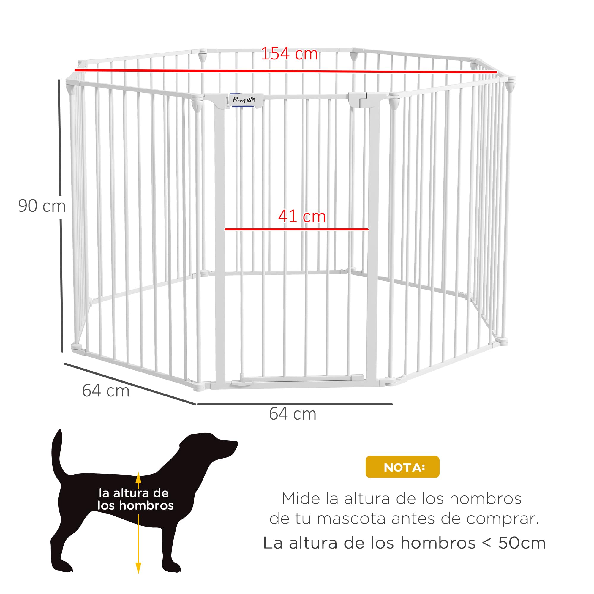 PawHut Parque para Perros de 8 Paneles 64x90 cm Corralito para Mascotas Plegable de Acero con Doble Cerradura Función de Bloqueo Auxiliar y Forma de Bricolaje para Pasillos Escaleras Blanco