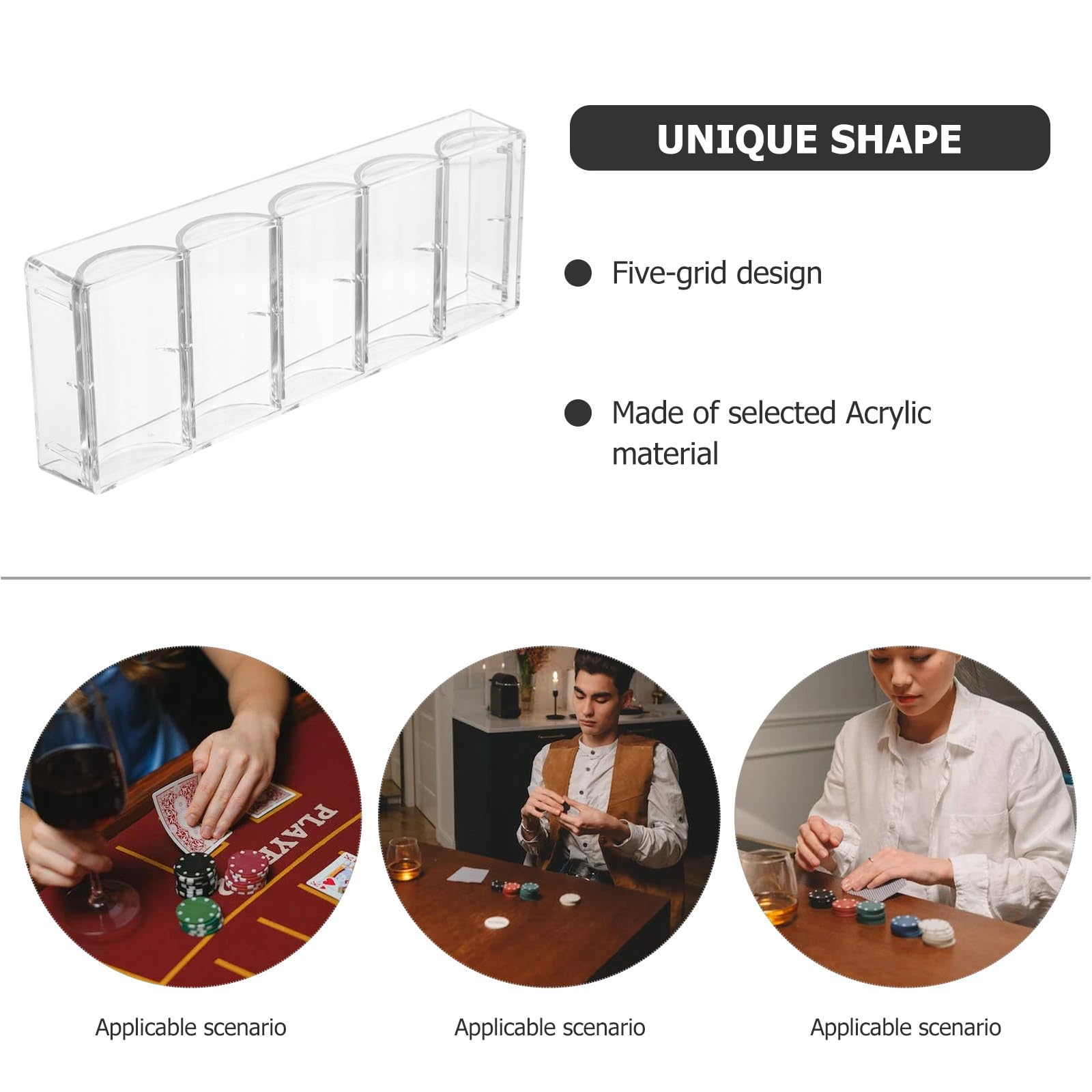 Gatuida Caja Transparente de Acrílico Resistente 5 Compartimentos para Almacenamiento de Fichas de Póquer, Diseño Portátil y Gran Capacidad para Texas Poker