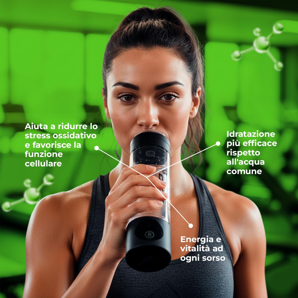 Molecular Pro – Borraccia Acqua Idrogenata Ricaricabile – 4000 PPB Idrogeno Molecolare – Ionizzatore Acqua con Tecnologia SPE e PEM – 280 ml
