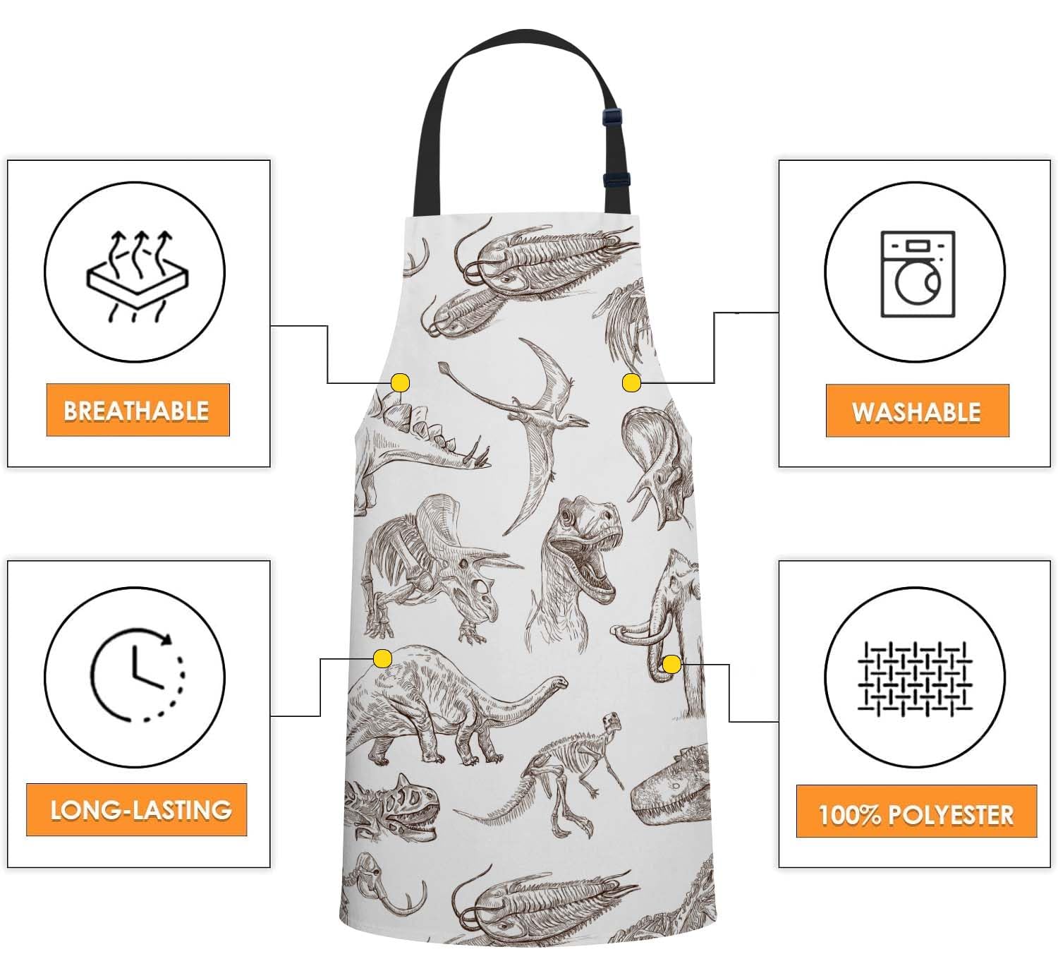 Smooffly Dinosaur Apron,Adjustable Neck Bib Apron for Men Women,Suitable for Kitchen Cooking Waitress Chef Apron - Image 4