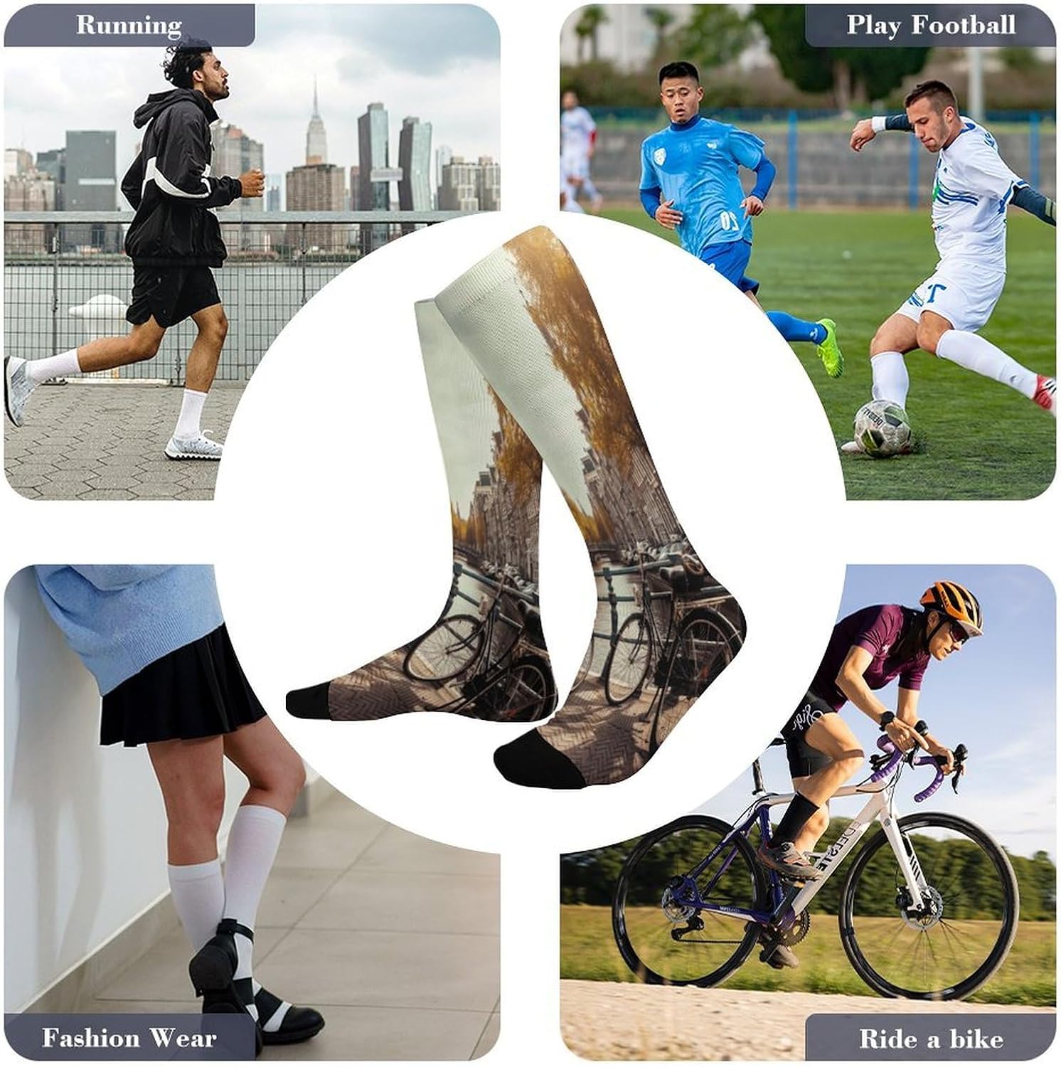 Bicycles in Amsterdam Compression Sock Circulation Support Socks Lightweight Knee High Tube Sock Over-The-Calf Sock for Adult