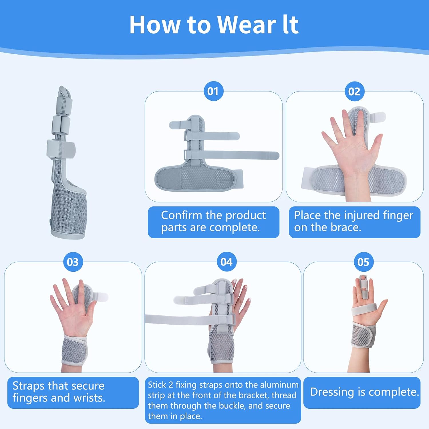 Finger Brace for 1 Finger, Adjustable Pinky Splint for Left or Right Hand, Carpal Tunnel Wrist Brace for Night Support, Relief for Trigger Finger & Arthritis, Breathable Honeycomb Fabric (Grey,one)