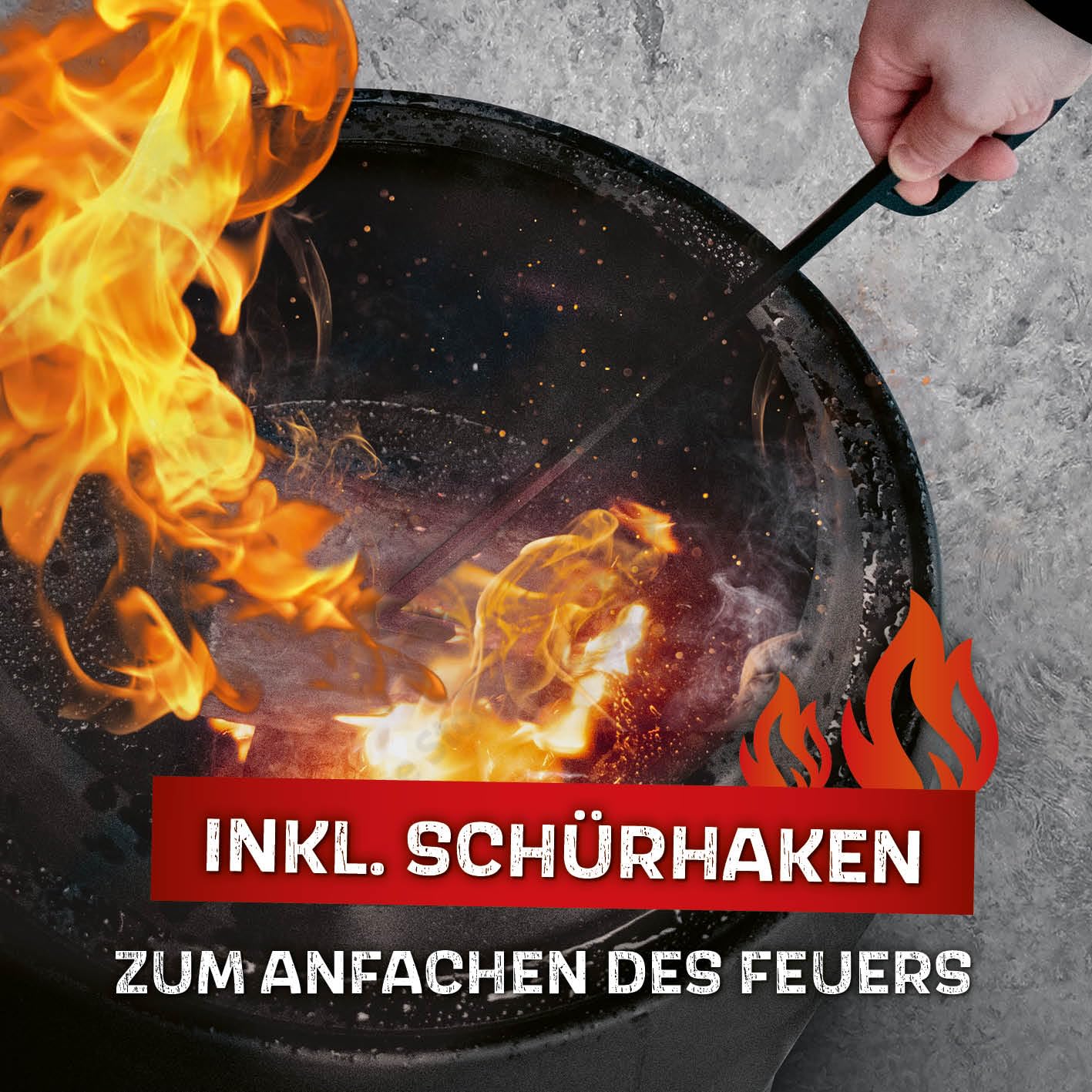 LANDMANN rauchfreier Feuerkorb, klein | 360° Luftzirkulation | Besonderes Flammenspiel | Pulverbeschichteter Stahl | Ideal für gemütliche Abende | Inkl. Schürhaken [52,5 x 51,5 x 57 cm - 14,8 kg]
