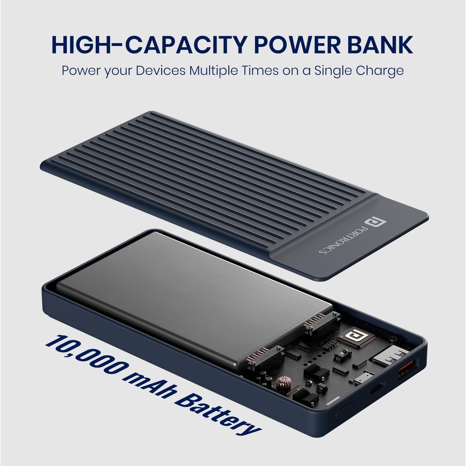 Portronics Luxcell B12 10,000mAh 12W Power Bank, Ultra Slim Power Bank with USB-A Output Port & Type C Input Port | BIS Certified | Type C Cable Included | Made in India (Dark Blue) — Amazon image 2