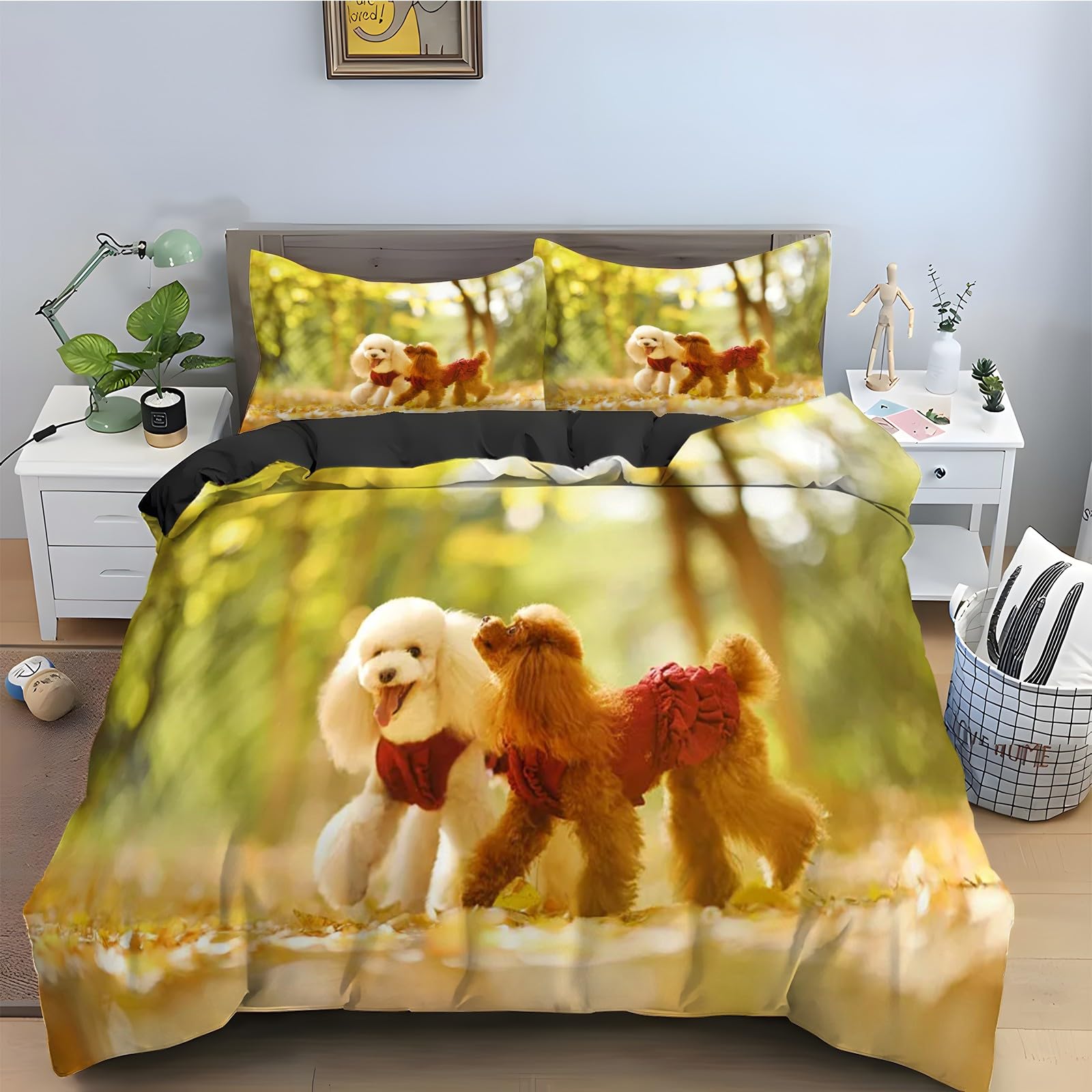 Housse de couette 220x240 Bichon Frisé avec 2 taies d'oreiller en microfibre douce
