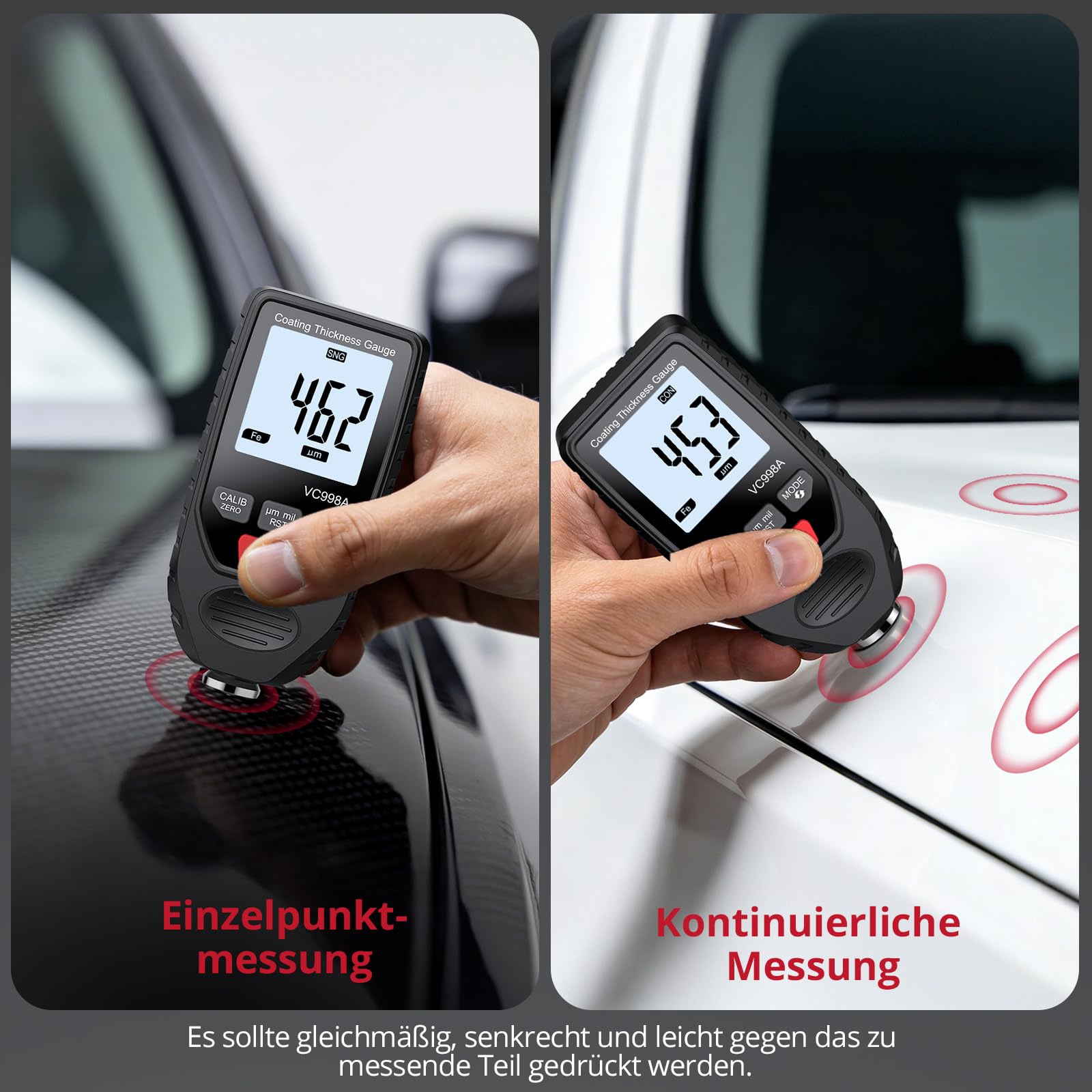 BINTA Lackmessgerät Auto, Schichtdickenmessgerät Autolack Lackdickenmessgerät für Auto Car Karosserie 0-1500μm LCD Display für Eisen Aluminium