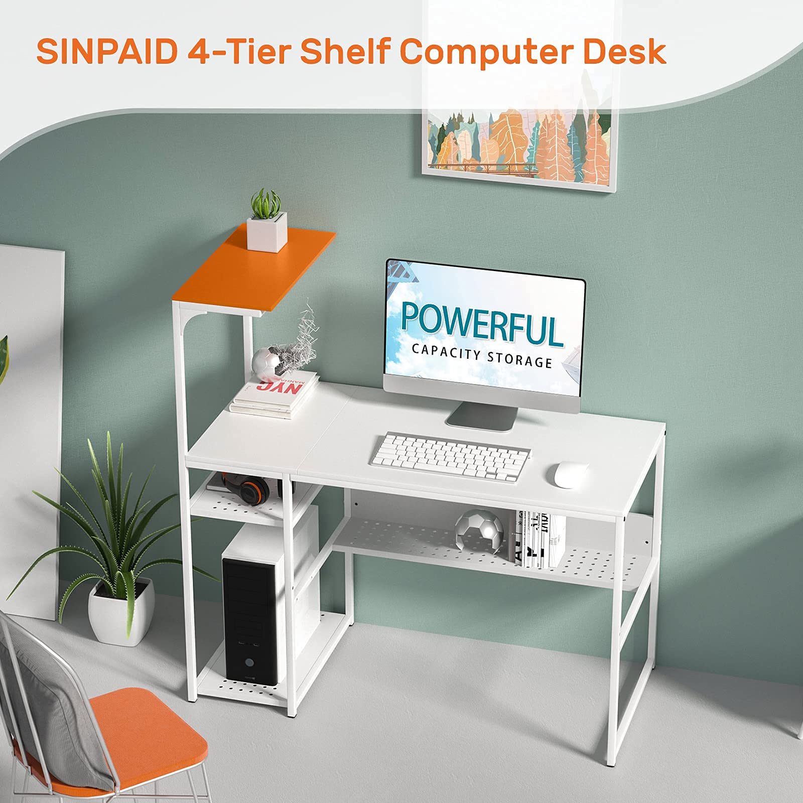 SINPAID White Computer Desk with Storage Shelves 40 In...B08R55K4QV