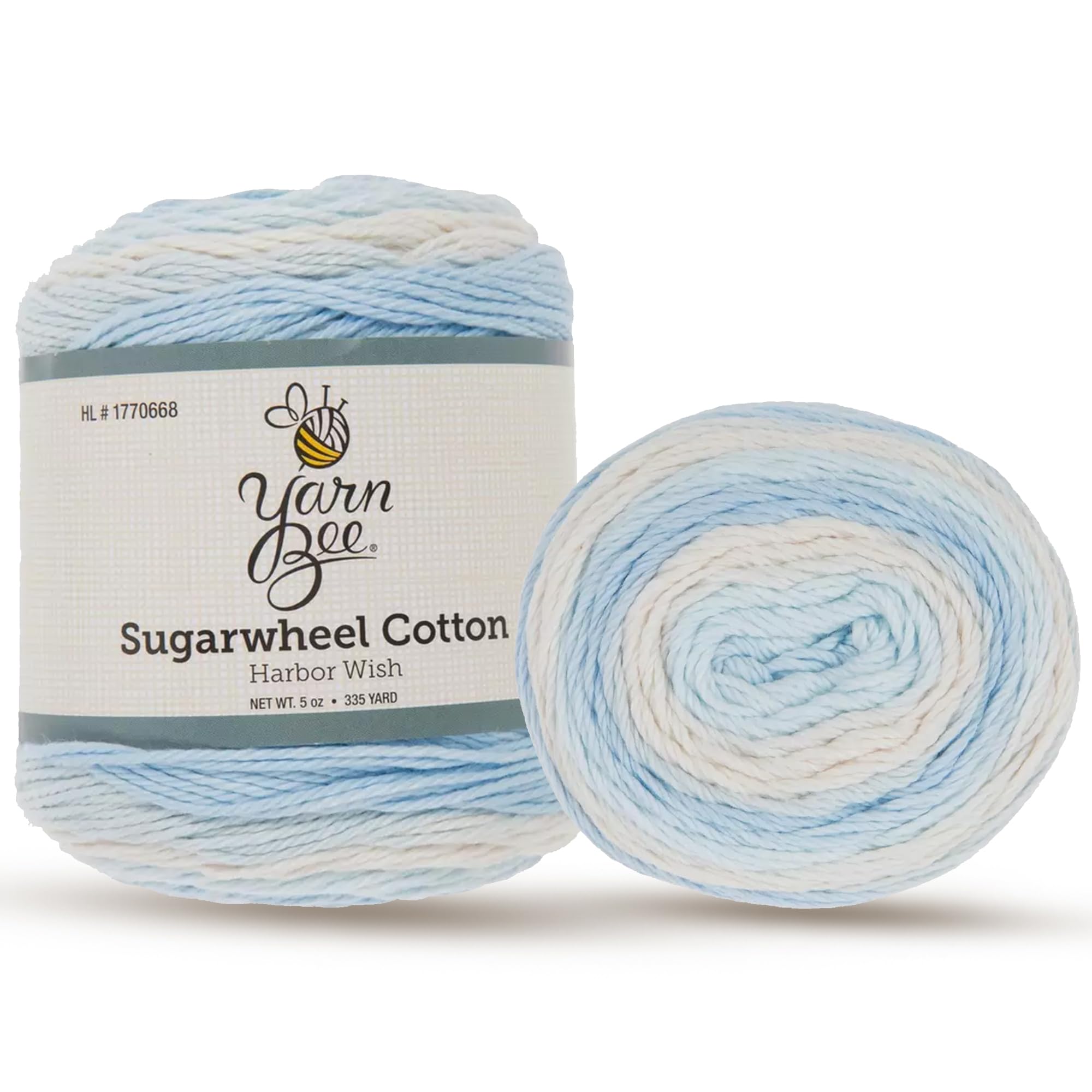 Yarn Bee 3 - Light Cotton Yarn Skein 335 Yards for Crocheting & Knitting Craft Supplies for Blankets, Hats, & More, Harbor Wish