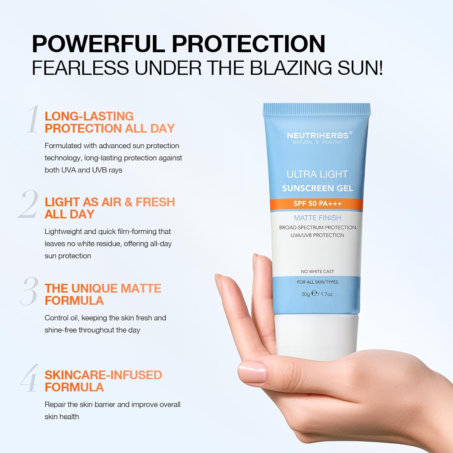 NEUTRIHERBS Upgraded SPF50 Clear Gel Sunscreen with Vitamin C, Lightweight Daily Sun Protector Block UVA/UVB, No White Cast PA+++ Broad-Spectrum - Travel Size 1.7 Oz - Image 7