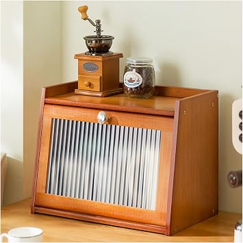 Bread Box Kitchen Countertop, Double Layer Bread Box, with Acrylic Window Farmhouse Bread Box Bamboo Bamboo Oversized Capacity Bin Kitchen Food Storage Container,Brown,4027cm/1611in