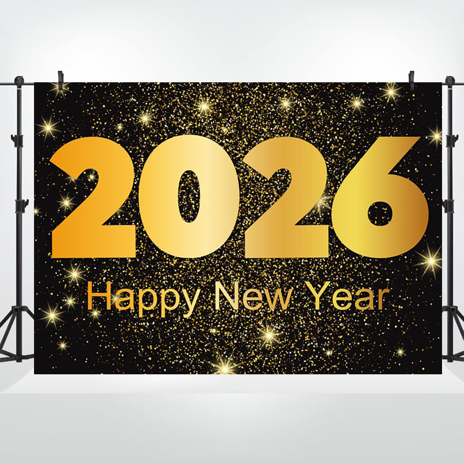 6x3m Sfondo di felice anno nuovo sfondo di lusso dorato 2026 scene saluto scintillante scintillante celebrazione sfondo per applaudimenti al festival festa di Natale