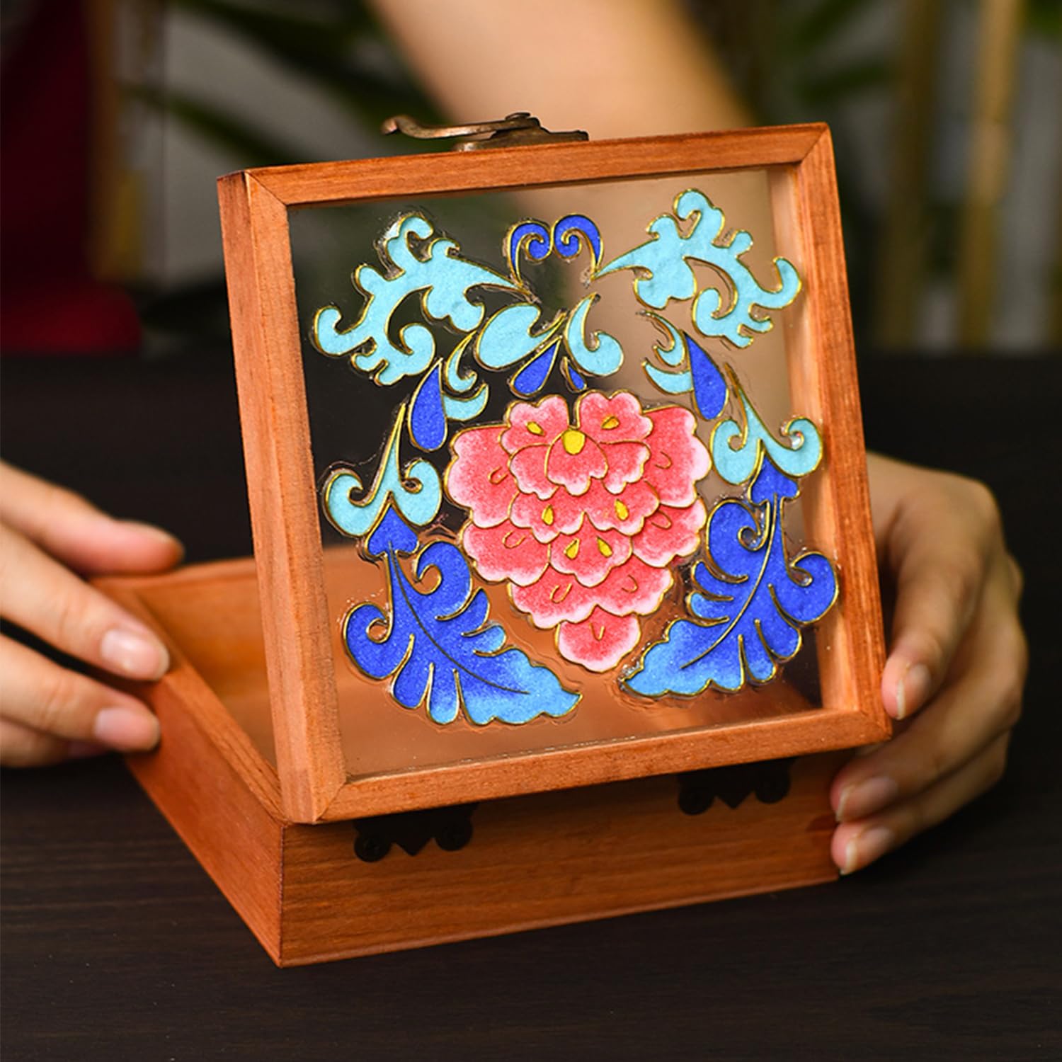 DIY Cloisonne Kit, Wood Jewelry Storage Box with Glass Top, DIY Filigree Enamel Painting Material Package for Adults - Image 2