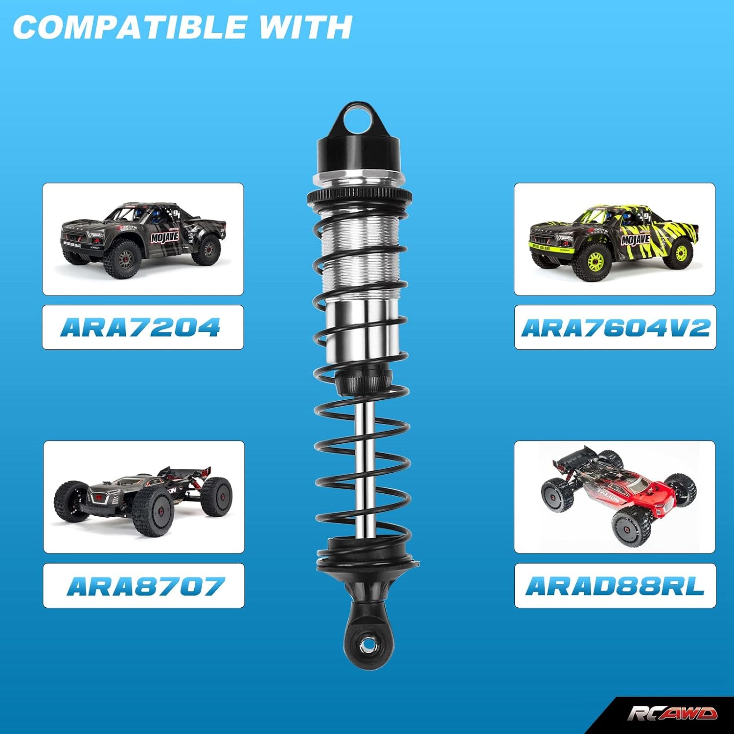 RCAWD Aluminum Big Bore Shocks Upgrades Parts for Arrma 1/8 Kraton 6S BLX Outcast 6S BLX Notorious 6S BLX,4PCS Front Rear Full Metal Dampers Hops Up Absorbers,Replace ARA330621 ARA330622 Black