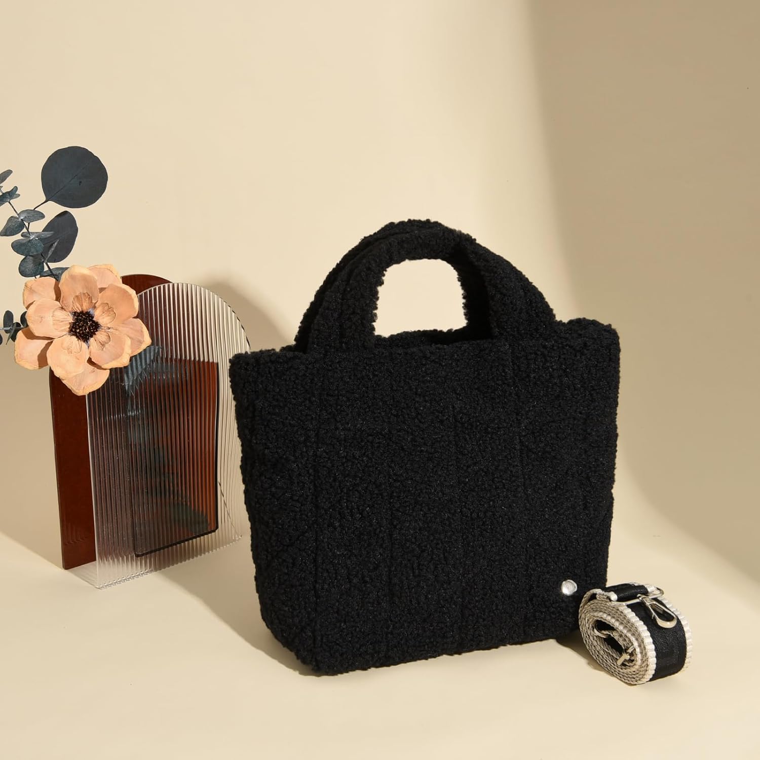 MYHOZEE Small Sherpa Tote Bag, Flurry Crossbody Bags for Women Quilted Fleece Purse Fuzzy Plush Winter Handbags - Image 3