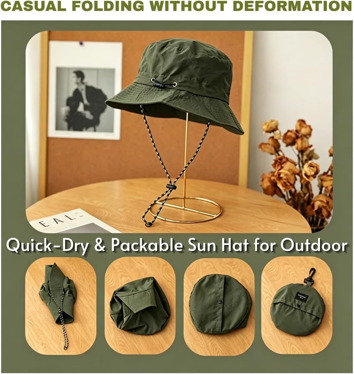 Women's Foldable Bucket Sun Hat Beach Fishing Cap image 3