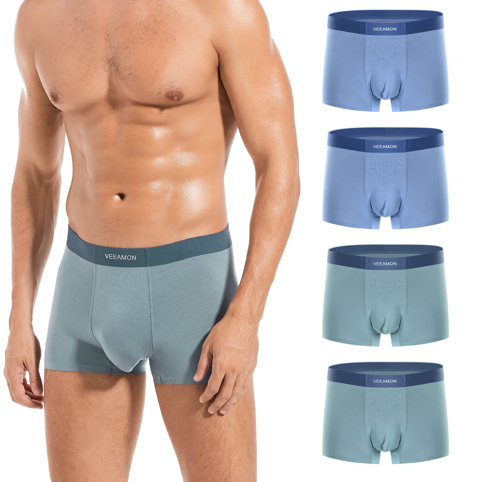 VEEAMON Men's Modal Boxer Briefs Seamless Underwear Microfiber Comfortable Soft 4-Pack With Gift Box