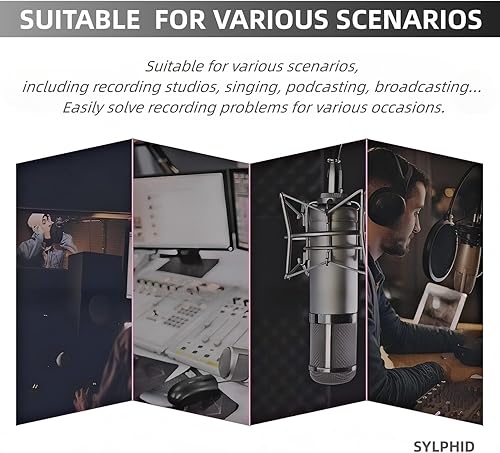 Miniatura 7 de SYLPHID Escudo de aislamiento de micrófono con filtro pop y soporte y clip para teléfono, plegable de triple capa a prueba de sonido, cubierta de
