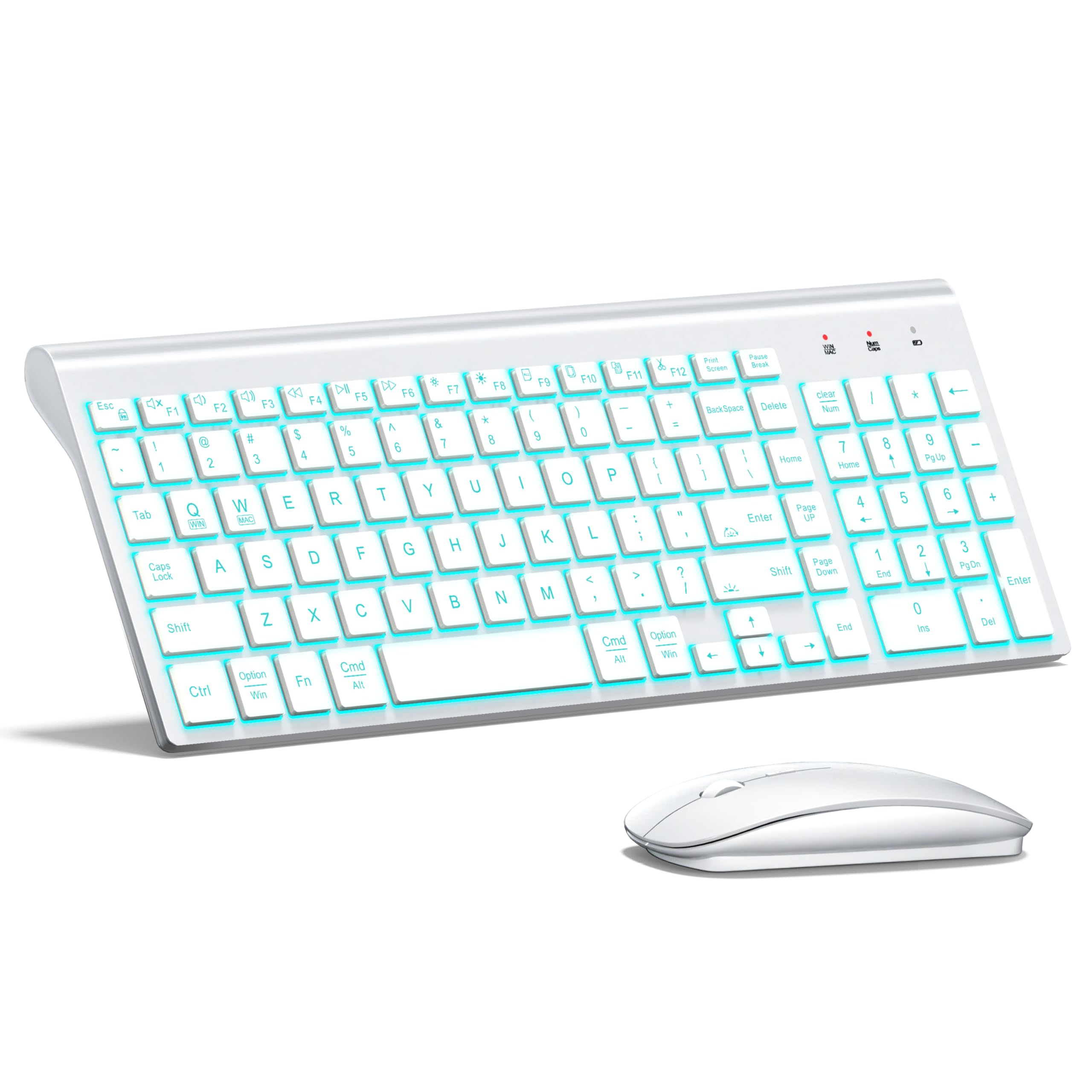 Photo 1 of Wireless Keyboard and Mouse Ultra Slim Combo, 2.4G Silent Compact USB 2400DPI Mouse and Scissor Switch Backlit Keyboard Set, for PC/Laptop/Windows/Mac/Gaming - Matte White