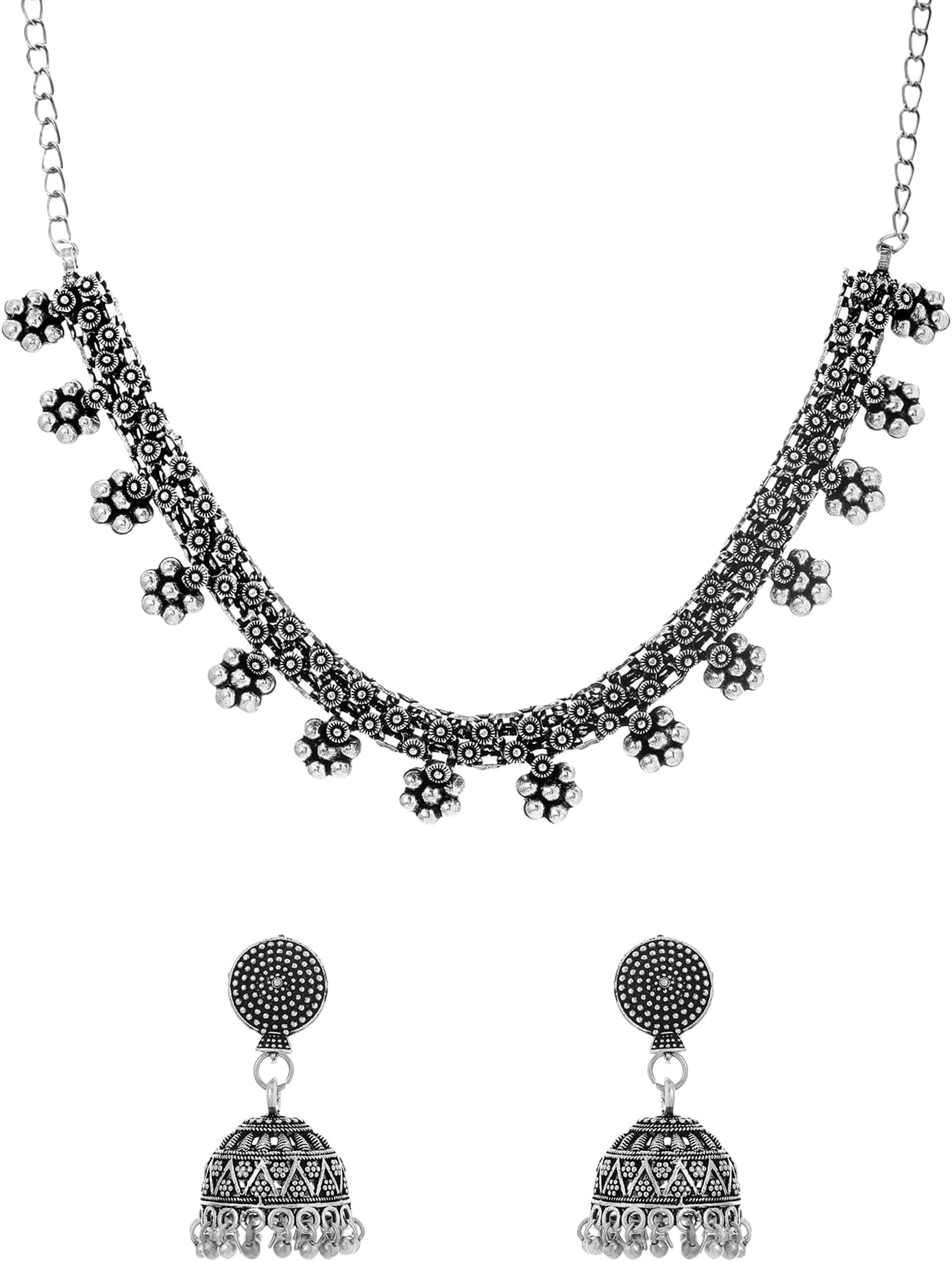 Yellow Chimes Traditional Silver Oxidised Kohlapuri Jewellery Choker Necklace Set for Women