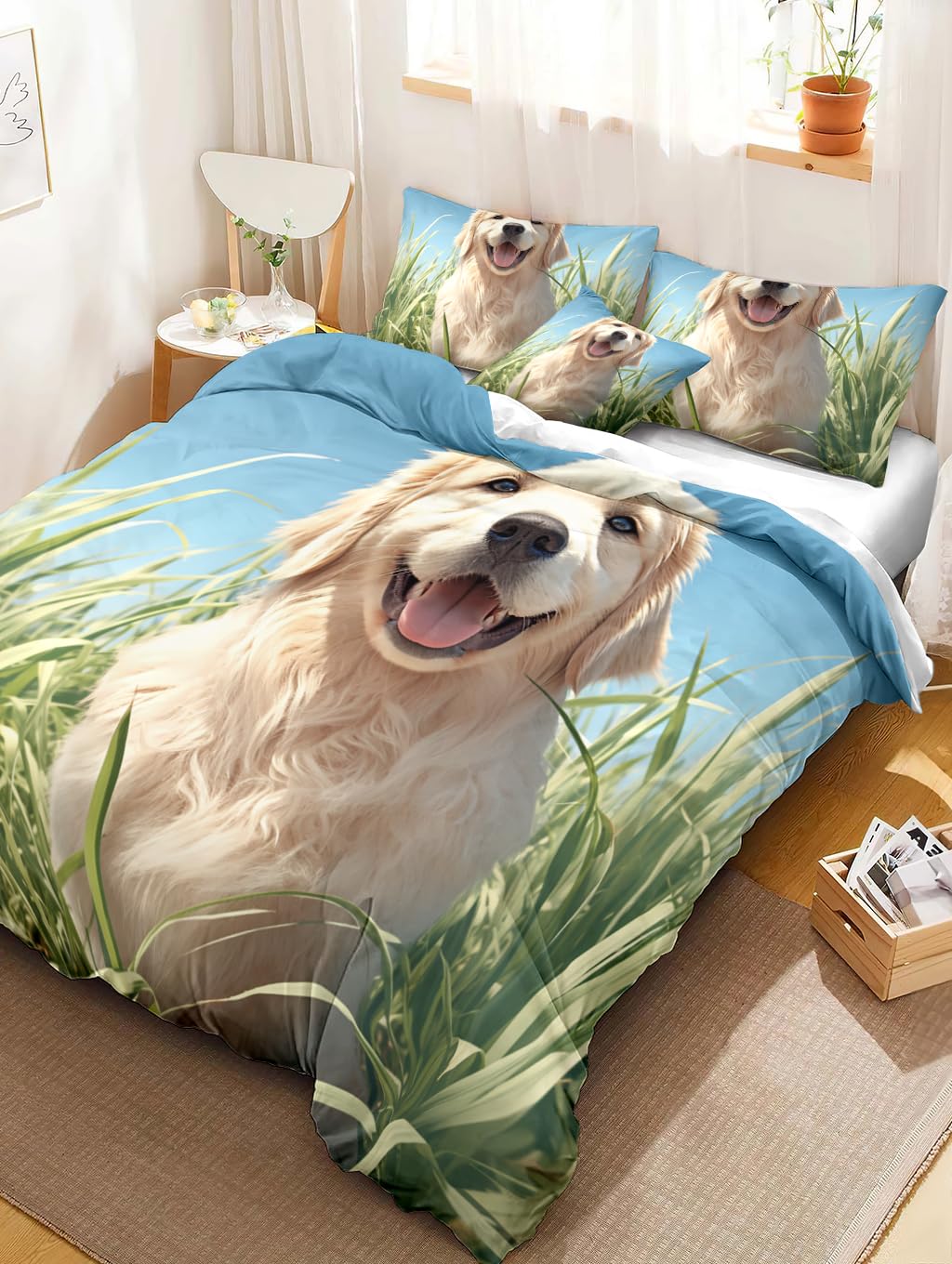 Amazon｜かわいいゴールデンレトリバーの掛け布団カバー シングル