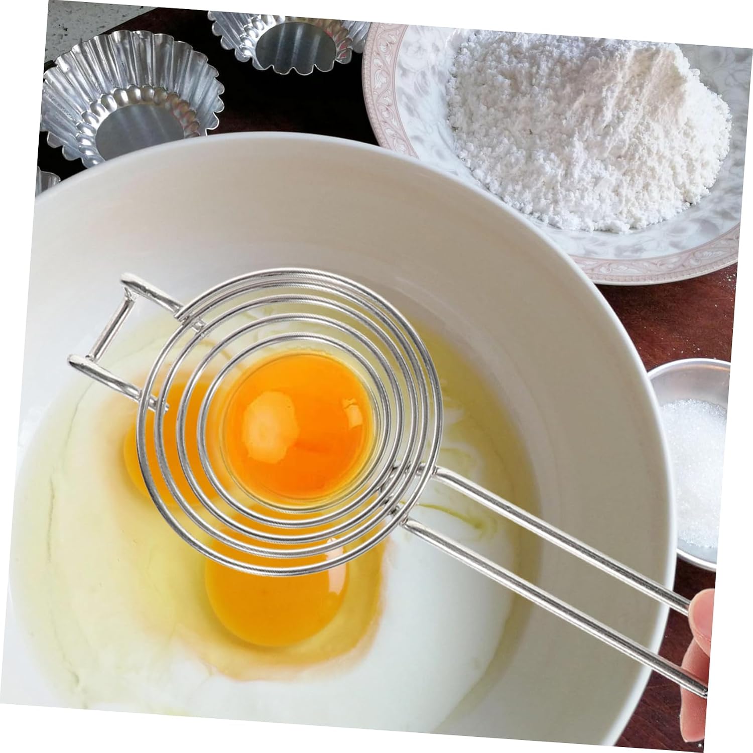 Hemobllo 2pcs Stainless Steel Egg Yolk Separator Egg White Filtering Tool Protein Separation Tool for Baking and Cooking Essential Kitchen Gadget