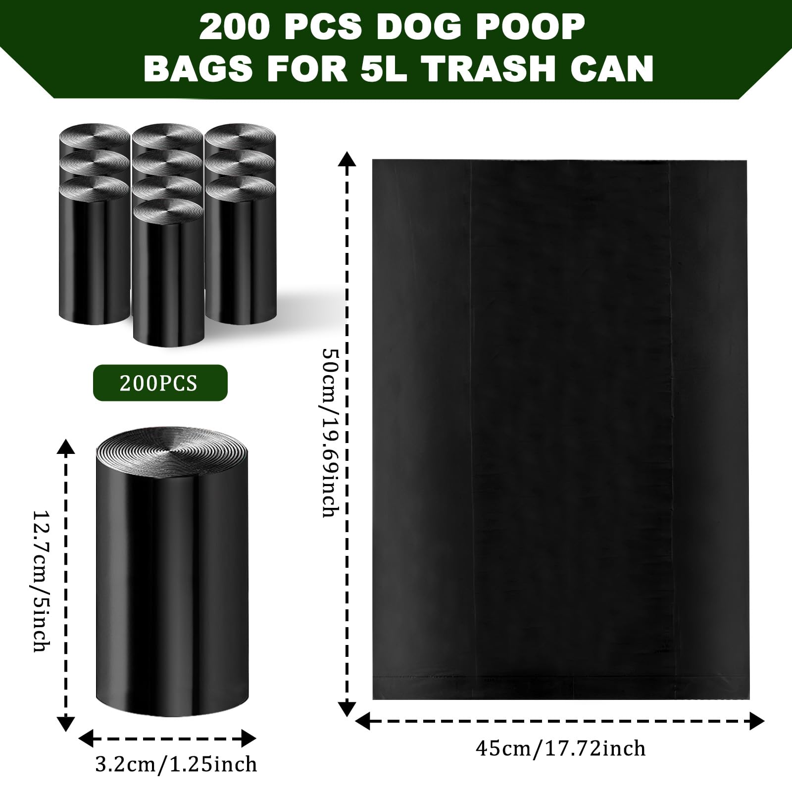 Bolsas de basura para perros, bolsas de basura para perros de 5 litros en el exterior, paquete de 5 bolsas para excrementos de perro, bolsas para excrementos de perro para exteriores, 100