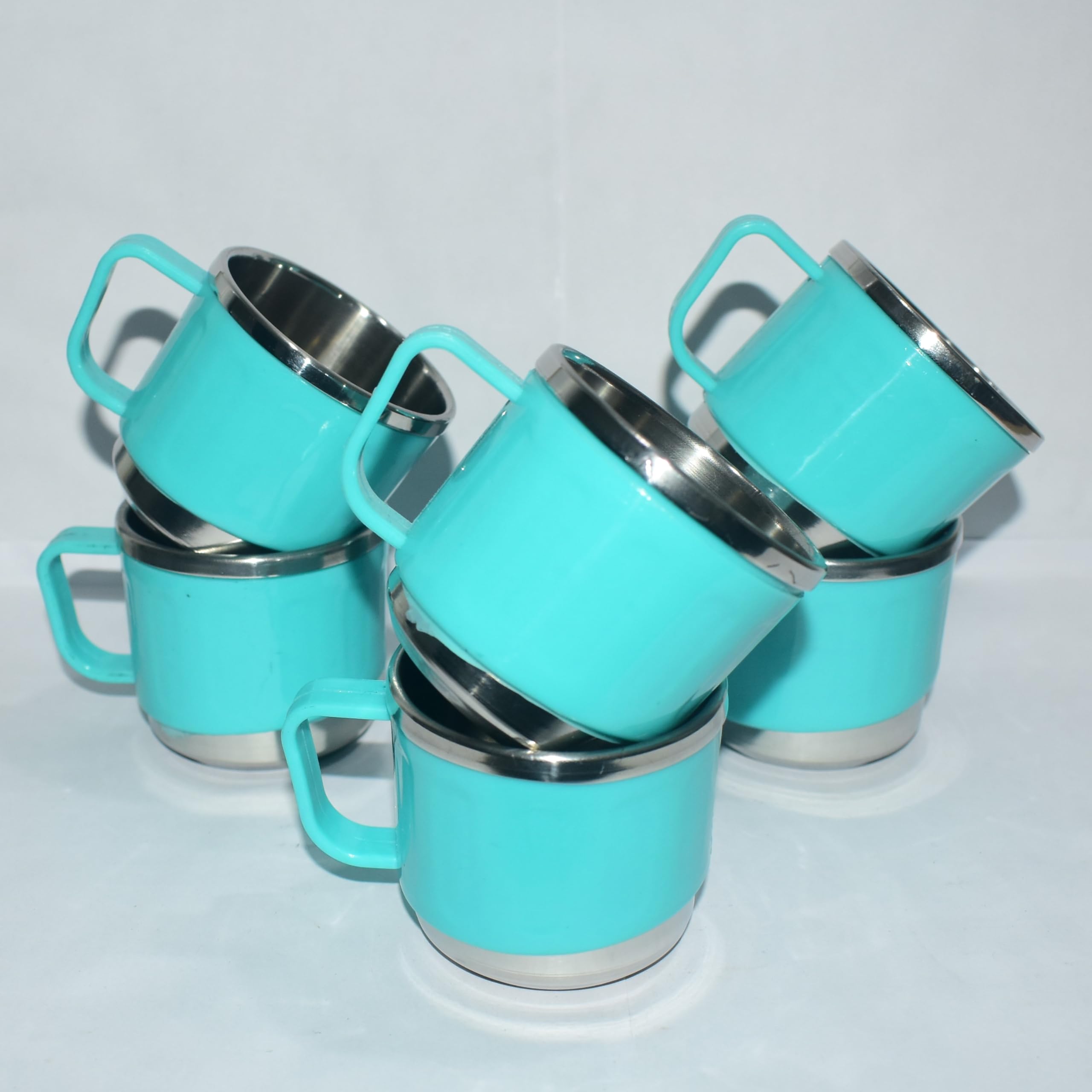Anixa Creation Pack of 6 Stainless Steel Tea Cup Set | Steel Cups | Coffee Cups | Payali Set, Mini Cups Set of 6 | Chai ka Cup - Inner Steel Outer Plastic (Aqua Green) 1