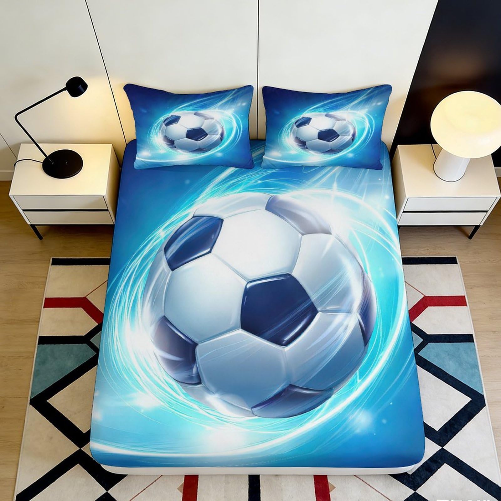 3D Printed soccer motif Fitted Sheet, Microfiber soft touch, wrinkle resistant, apartment bedding, bedroom decor, anti-slip, dustproof 90x200x25cm