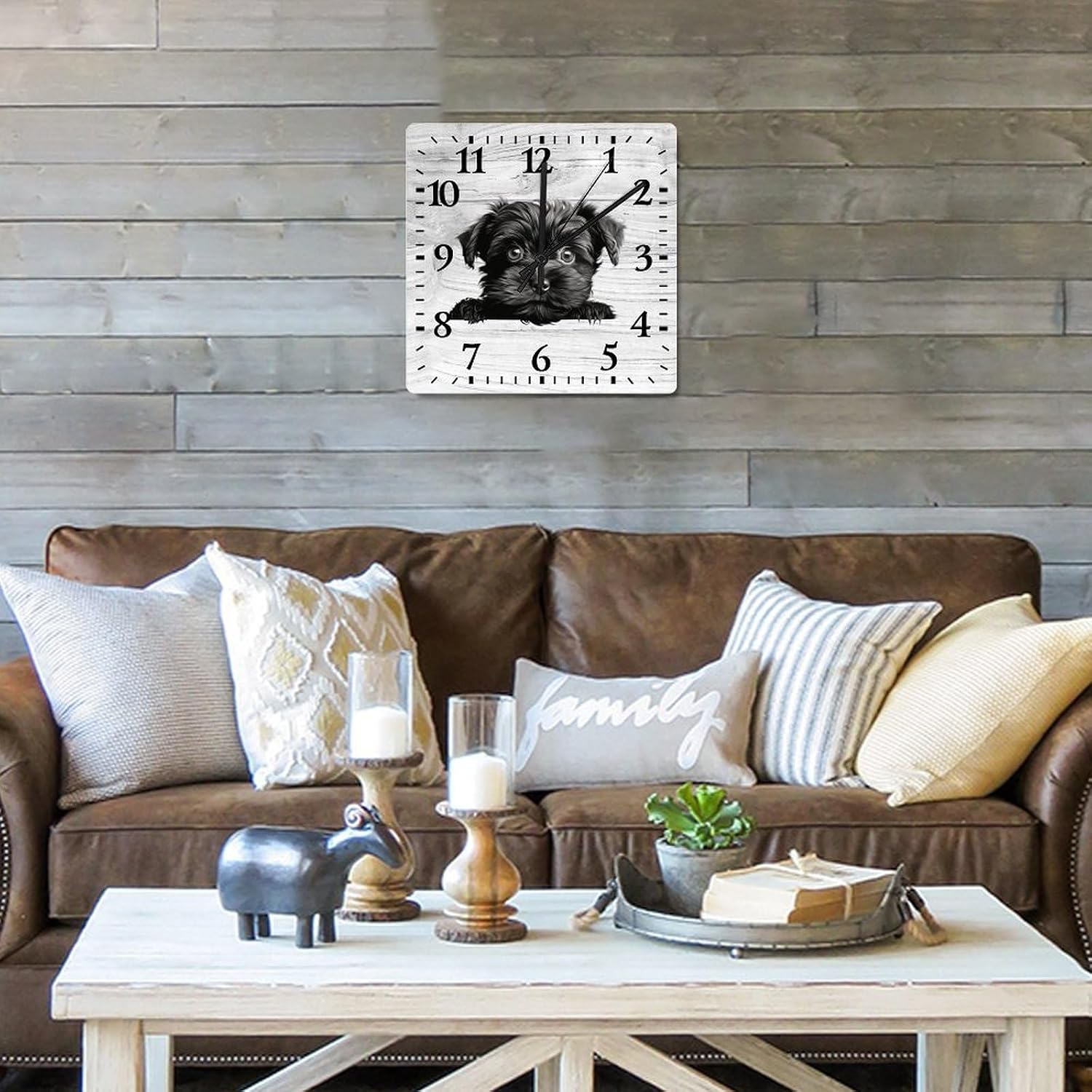 Affenpinscher Wall Clock Doggy Dog Owner Wooden Wall Clocks Battery Operated 12 Inch Non-Ticking Retro Cabin Wall Decor for Kitchen Bedroom Living Room Office