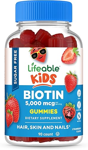 Lifeable Gomitas de biotina sin azúcar para niños, 5000 mcg, suplemento de biotina de gran sabor, gomitas de biotina para el crecimiento del
