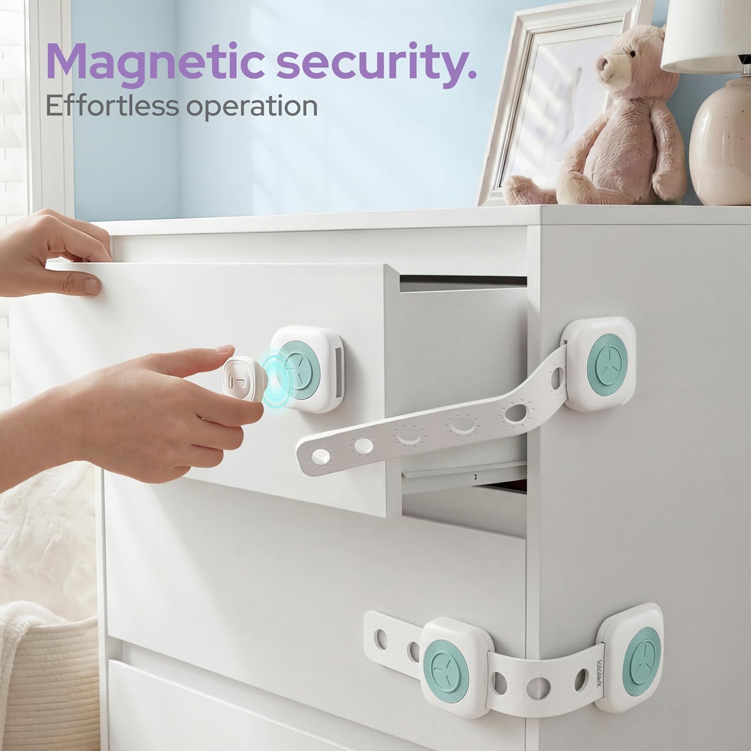 lalalark 8 Pack Magnetic Cabinet Locks Baby Proofing with 2 Keys, 3M Adhesive No Drill Child Proof Cabinet Locks for Kids Safety, Safe Quick Baby Locks for Cabinets, Door, Fridge, Drawers, Furniture
