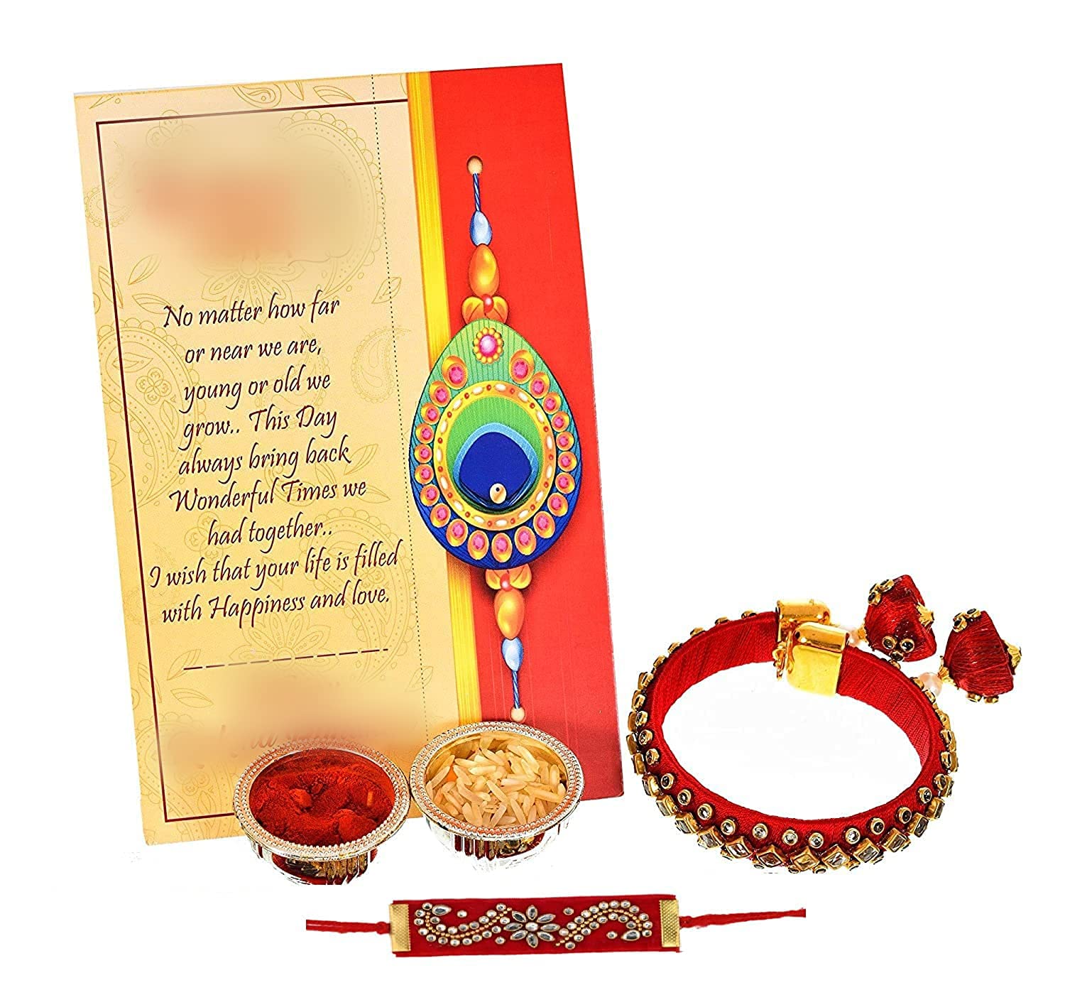 Rakhi For Brother With Gift Set Rakshabandhan Rakhis for Brother and Bhabhi Kids Sister, Lumba Premium Rakhis, Kundan Kada Gold Plated Golden Thread Bracelet For Women Girls, Roli Chandan, Greeting Card (R AKHI134)-image-23
