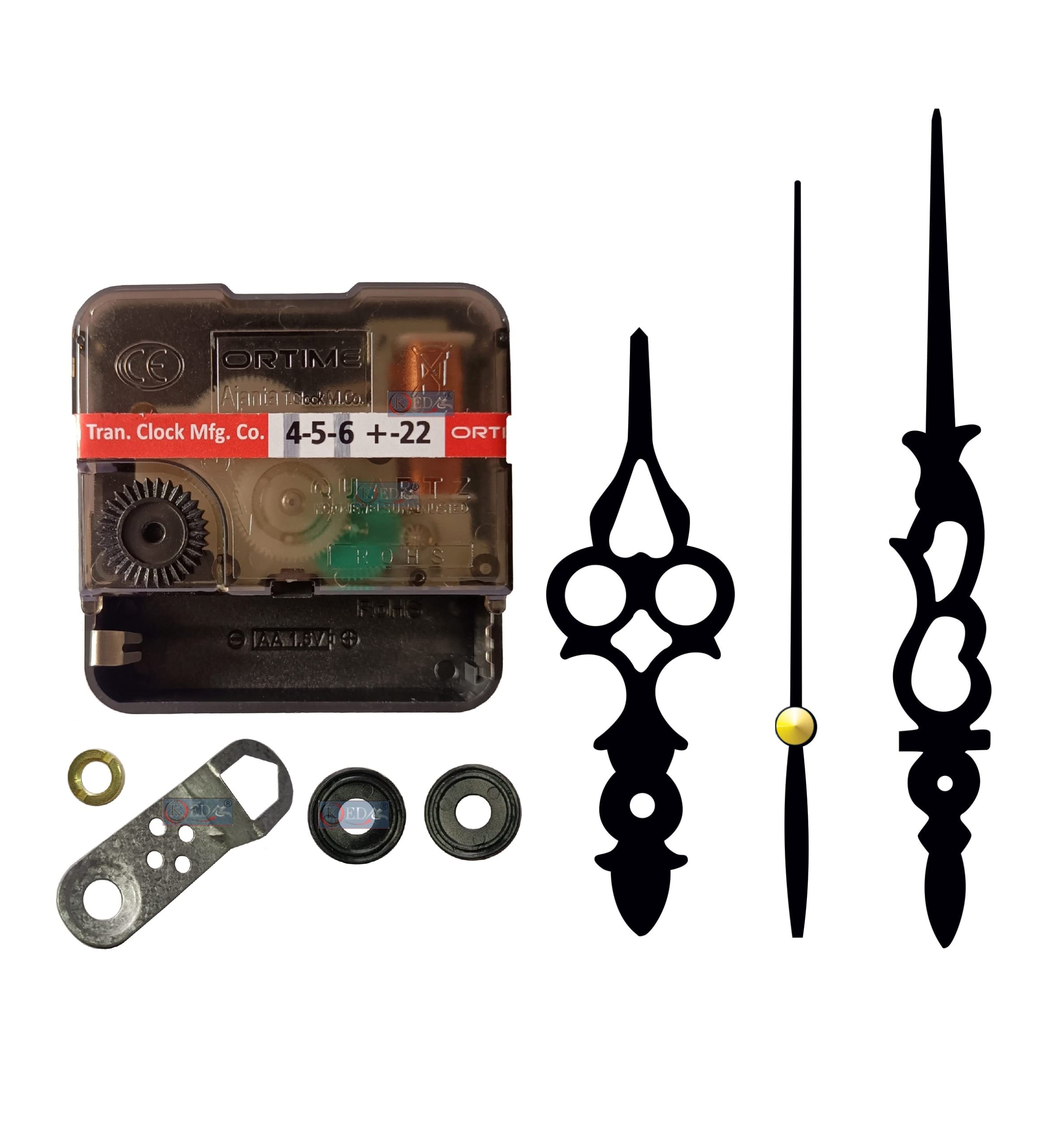 KEDAR® Ajanta Quartz Ortime Ticking Movement Machine for Wall Clock with Fancy Needles (Made in India) Ortime-A017