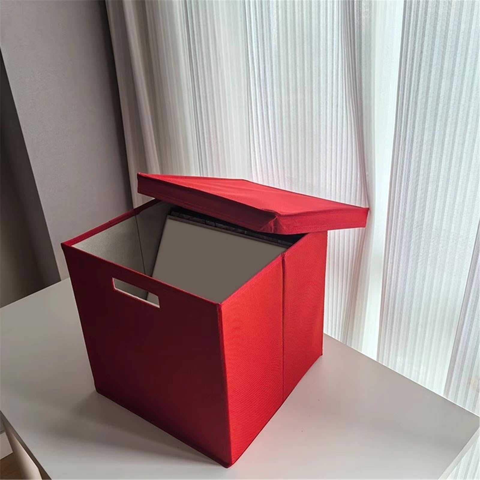 Porta CD da parete Scatola pieghevole for dischi in vinile in tessuto Oxford con coperchio for la conservazione di CD in cartone for ufficio domestico Documentazione(Red)