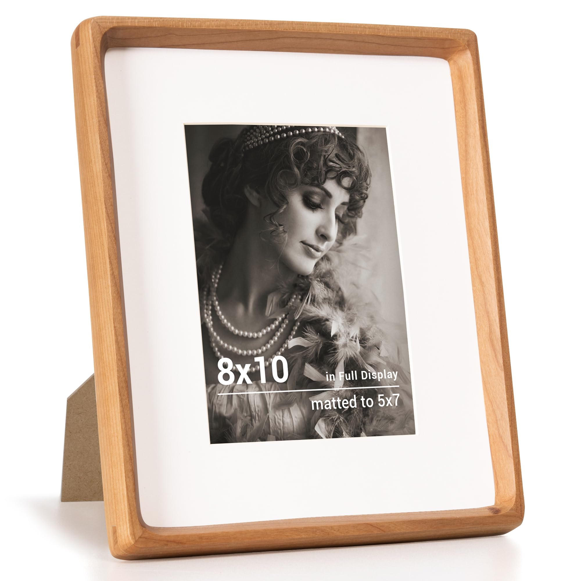 Fun Memories 8x10 Picture Frame, Natural Cherry Wood Photo Frames with HD Tempered Glass, Handcrafted Rounded Corner 8 x 10 Wooden Frames Matted to 5x7 Photos, 8x10 Frame, Tabletop or Wall Display โ image 1