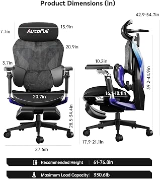 Autofull G7 Gaming Chair - 3-Zone Lumbar, 22-Point Adjustment, Breathable Mesh, Custom Backplate, 720 Armrests, BIFMA Certified Ergonomic, 140 Recline, IGR Certified, Niko Endorsed - Gift for Gamers