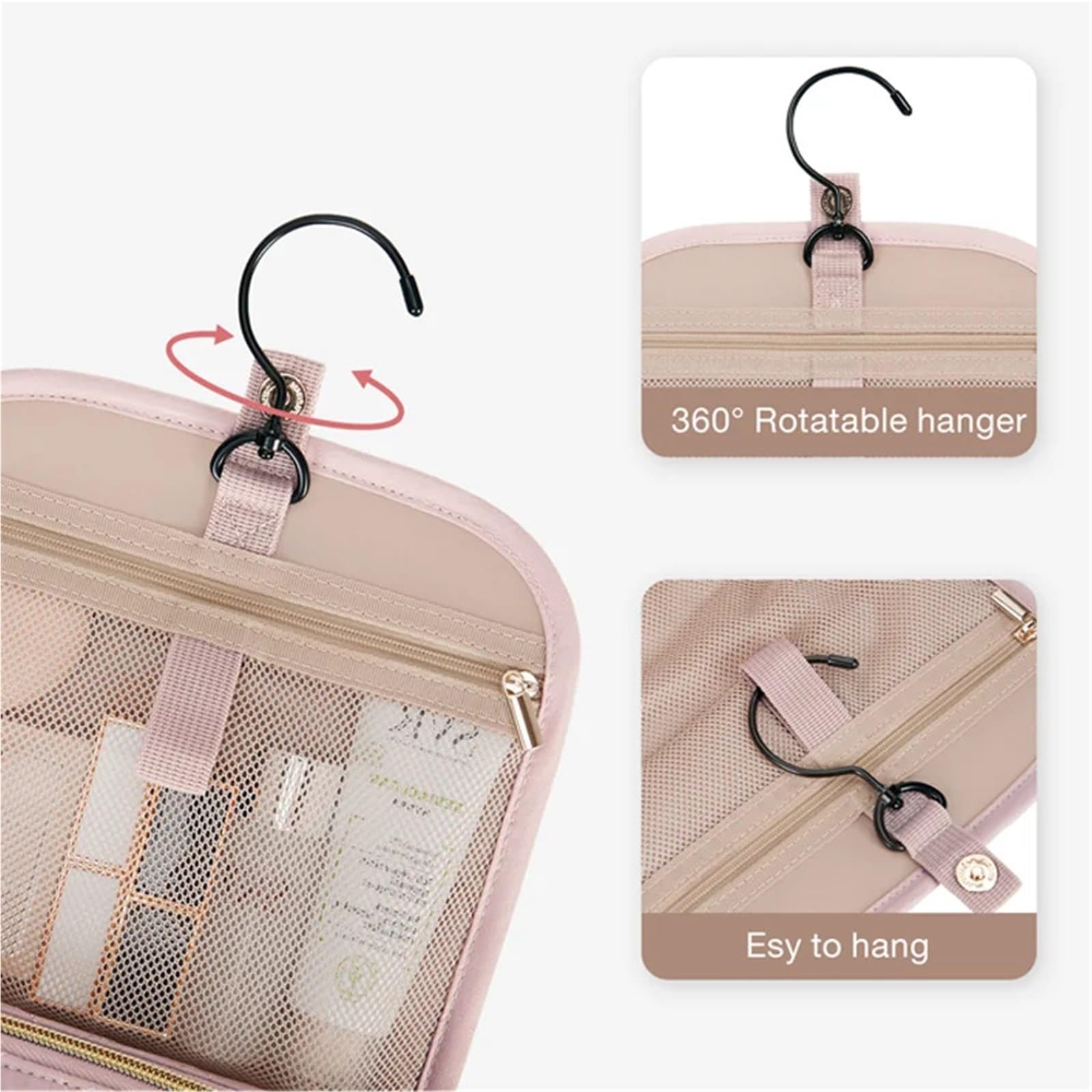 Hanging Travel Toiletry Bag for Women Large Wide-Open Cosmetic Make Up Organizer Case for Toiletries(Black)