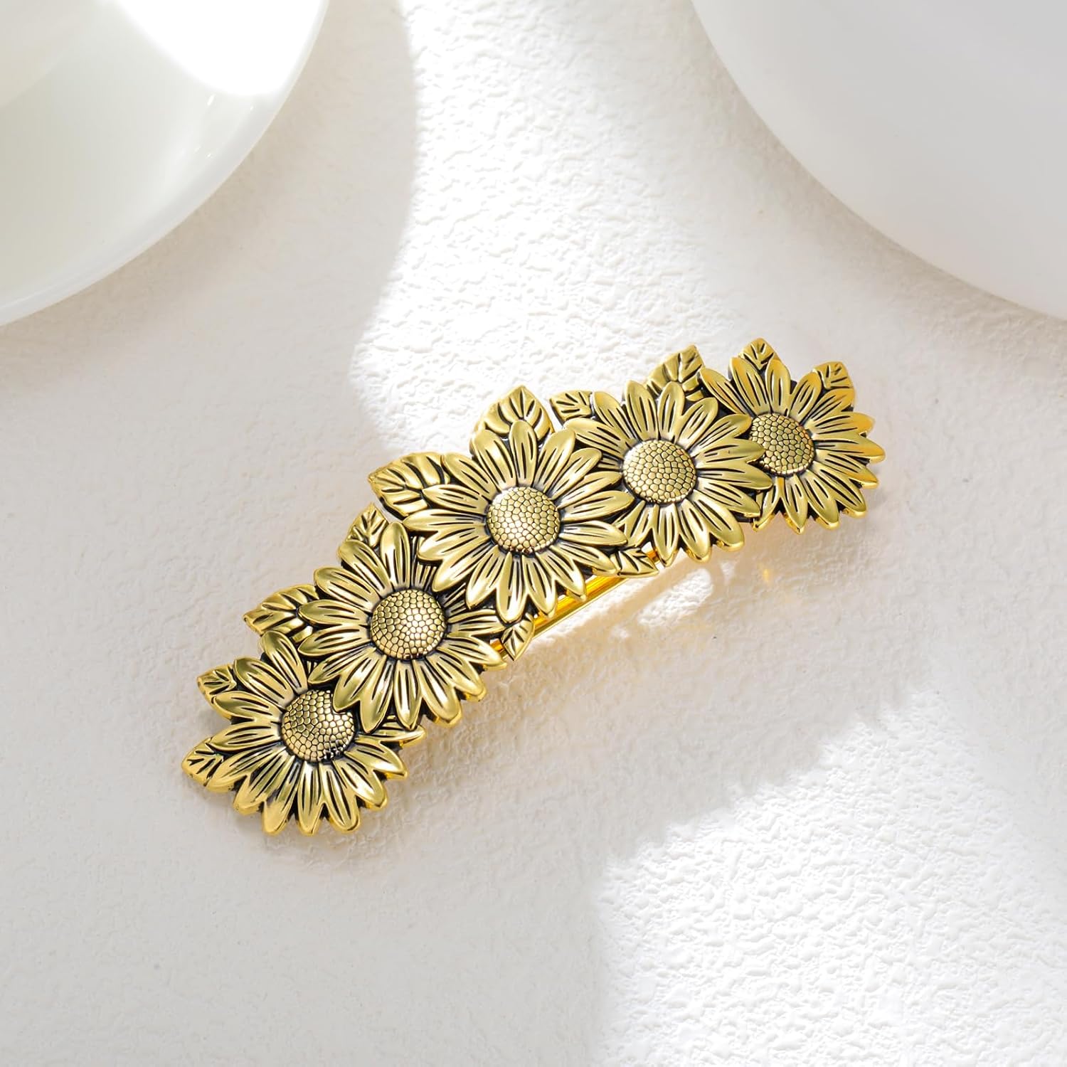Amaxer Viking Gold Silver Barrettes for Women Girls Celtic Hair Clips for Thick Thin Hair Vintage French Hair Clips Hair Styling Accessories(Antique Gold-Sunflower)