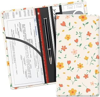 Leather Car Registration and Insurance Card Holder, Cute Car Accessories Vehicle Glove Box Car Organizer for Documents, Cards, License Cute Spring Flowers