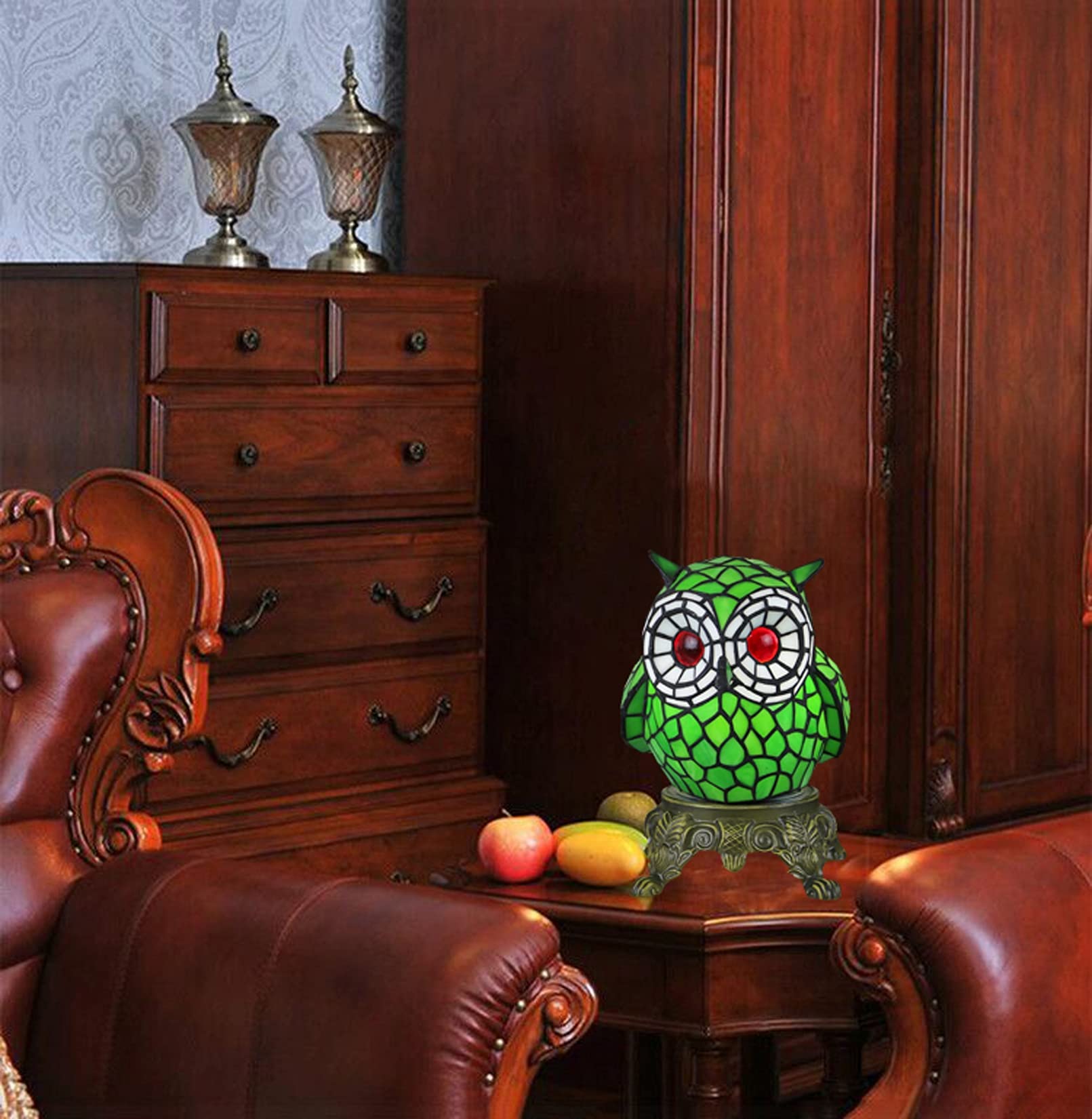 Lampy nocne w stylu Tiffany Vintage Owl Witraż Kreatywność Dziecięca lampka nocna Małe lampki stołowe z podstawą ze stopu do domu Sypialnia Salon Kawiarnia