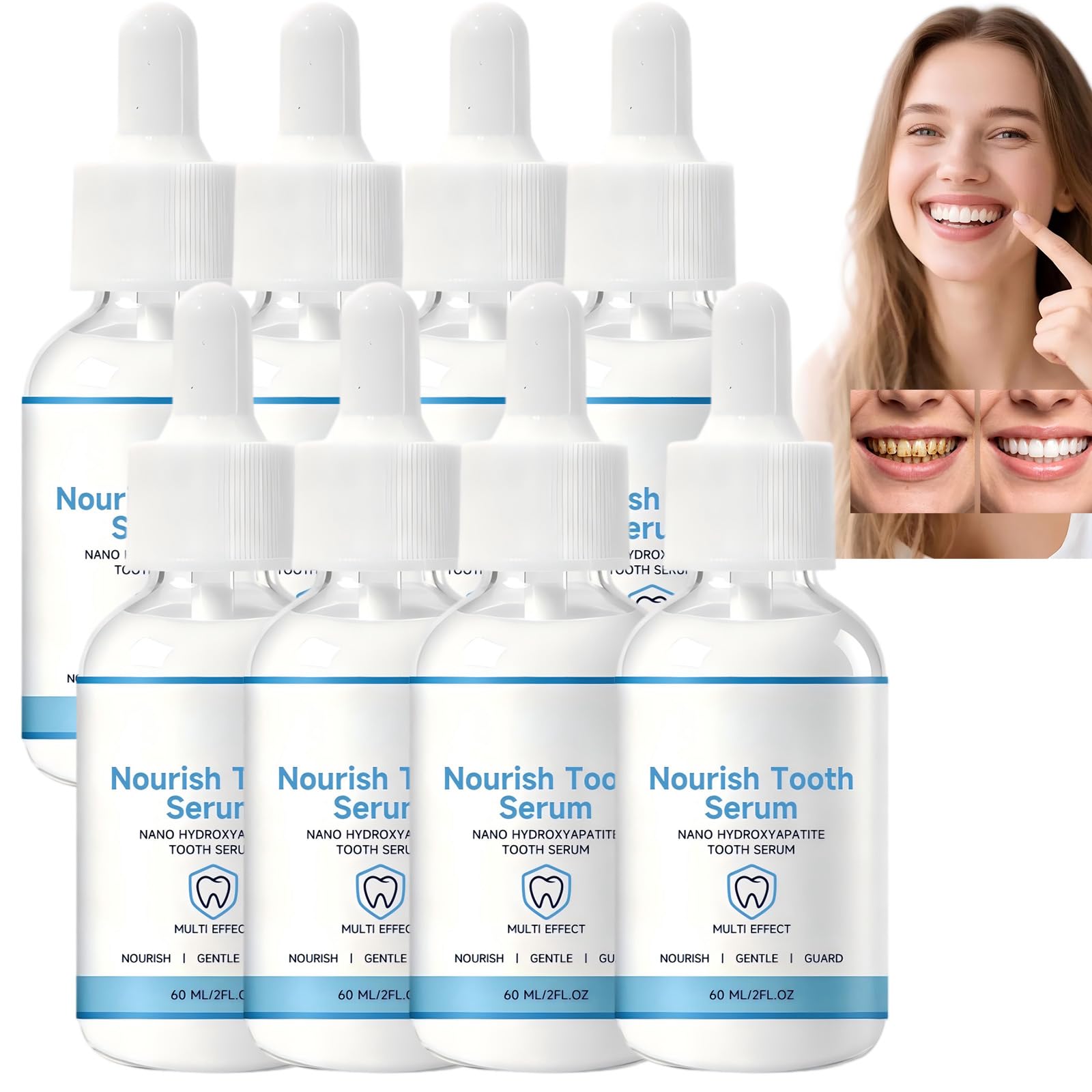 Siero per denti nano-idrossiapatite, gocce per rafforzare e illuminare lo smalto, liquido avanzato per la riparazione dello smalto, igiene orale a base vegetale per denti sensibili (8 pezzi)