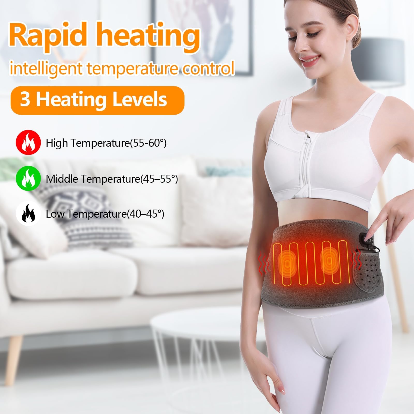 Dreamhigh® Termoforo, Fascia Lombare Riscaldante con Batteria 3 Livelli di Temperatura, Fascia Riscaldante Lombare, Termoforo Lombare, Allevia il Dolore Corporeo per Schiena, Addome