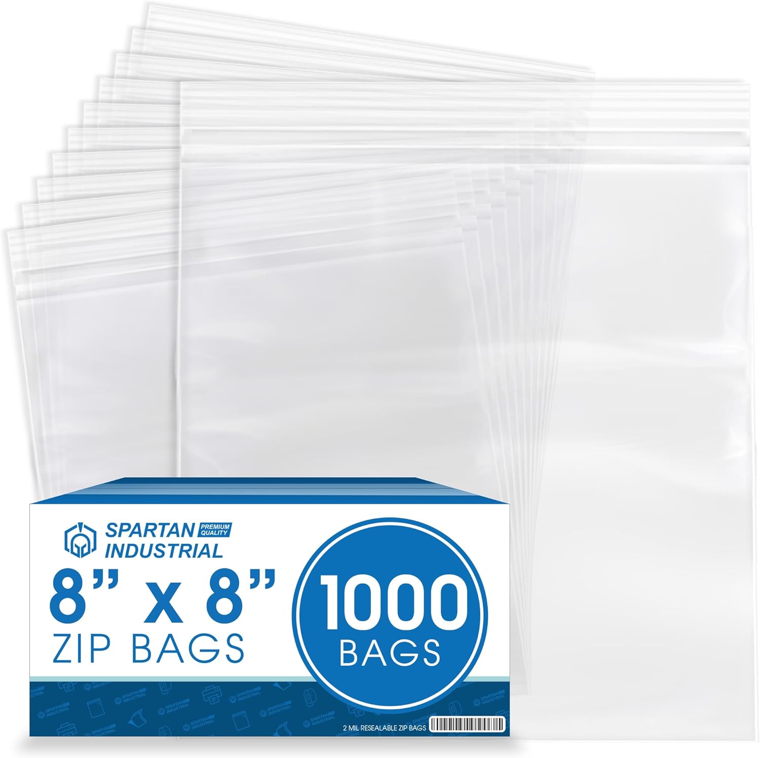 Spartan Industrial – 8” X 8” (1000 Count) 2 Mil Clear Reclosable Zip Plastic Poly Bags with Resealable Lock Seal Zipper