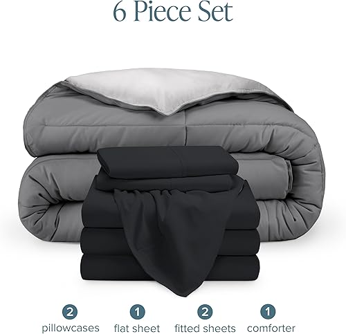 Miniatura 8 de Bare Home Juego de sábanas y edredón reversible Bed-in-A-Bag - Queen - Alternativa al plumón - Suave - Juego de ropa de cama (Queen, grisgris claro,