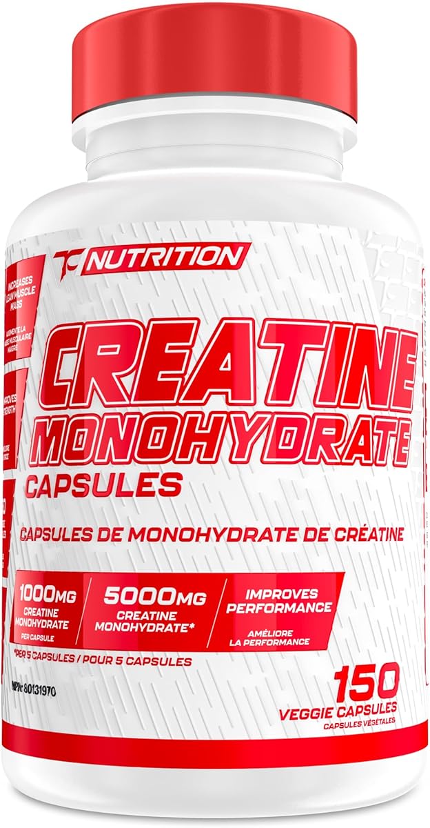 TC Nutrition 100% Creatine Monohydrate Capsules - 1000 mg x 150 Pills (3-5g Serving) Pure Creatine Pills for Increased Strength, Muscle Growth, Endurance & Performance For Men & Women - Manufactured In Canada