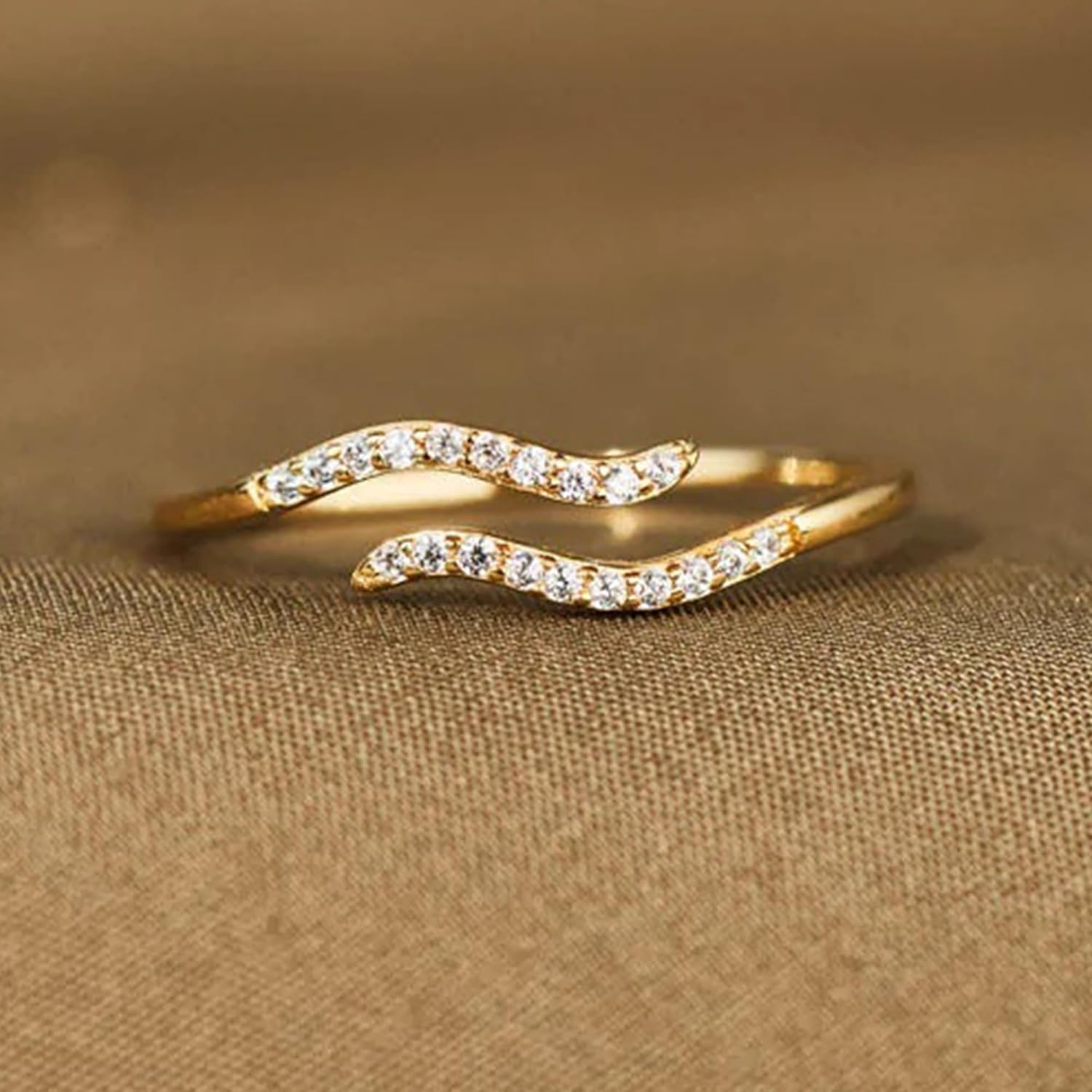 925 Sterling Silver Wave Ring for Women, Dainty Cubic Zirconia Ocean Wave Ring for Mother Daughter 14K Gold Plated Adjustable Minimalist Opening Ring Jewelry Gift for Wedding Birthday Mother's Day