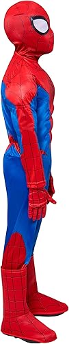 Vista 3 de Disfraz de Halloween de Spiderman de Marvel para niños, overol muscular de lujo con diseño impreso, tocado de tela completa y guantes