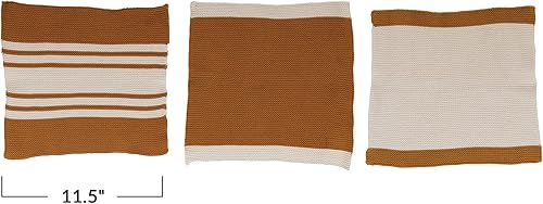 Miniatura 2 de Creative Co-Op Juego de 3 paños cuadrados de punto de algodón en bolsa de algodón