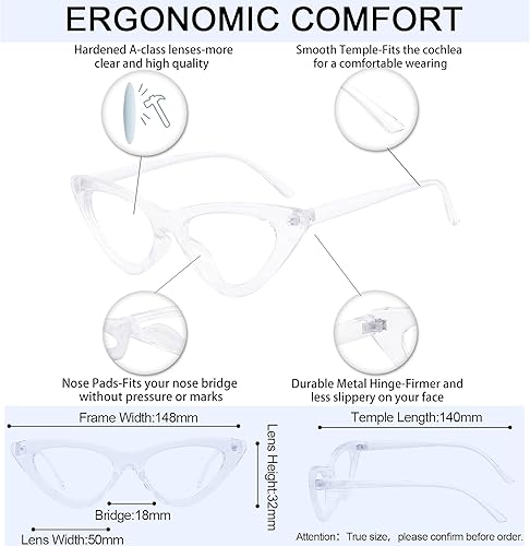 Miniatura 10 de MARE AZZURO Anteojos de lectura con bloqueo de luz azul para mujeres, ojo de gato, lectores de computadora 0 1.0 1.25 1.5 1.75 2.0 2.25 2.5 2.75 3.0